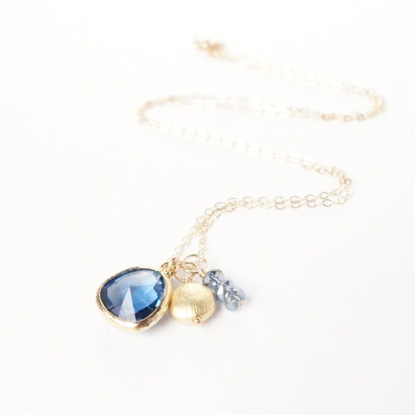 Glass Briolette Cluster Necklace - Gold