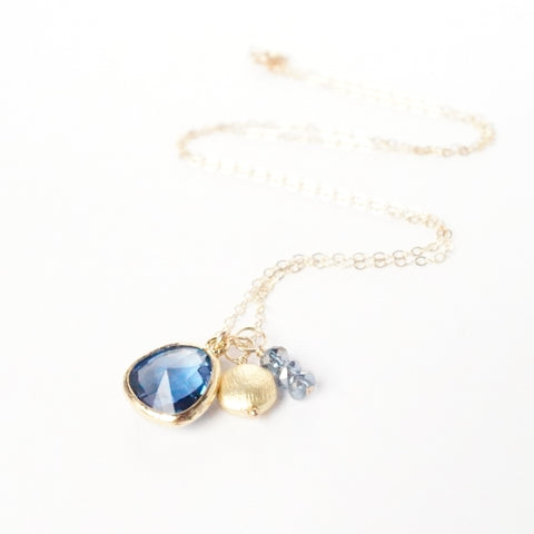 Glass Briolette Cluster Necklace - Gold