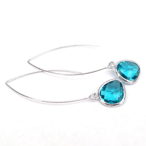 Long Glass Briolette Earrings - Silver