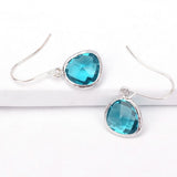 Short Glass Briolette Earrings - Silver